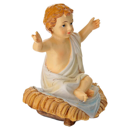 Gesù Bambino seduto sulla mangiatoia h reale 8 cm resina 3