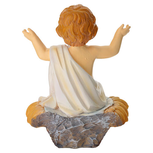 Sitting Infant Jesus with manger, resin statue, h 4 in 4