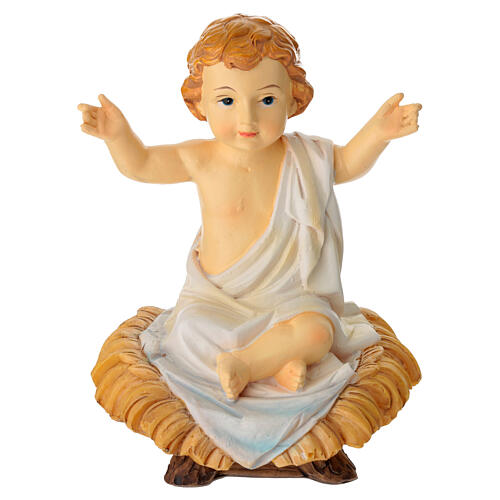 Bambinello seduto sulla mangiatoia statua resina h reale 10 cm 1