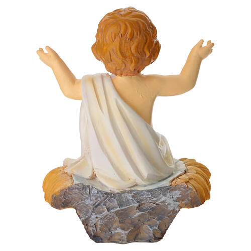 Bambinello seduto sulla mangiatoia statua resina h reale 10 cm 4