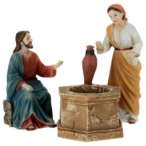 Set Gesù e la samaritana del pozzo 12 cm resina 1
