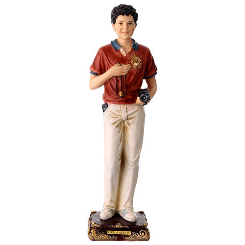 Statua Carlo Acutis con rosario resina dipinta 30 cm 1