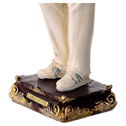Estátua de resina colorida de Carlo Acutis com terço 30 cm 6