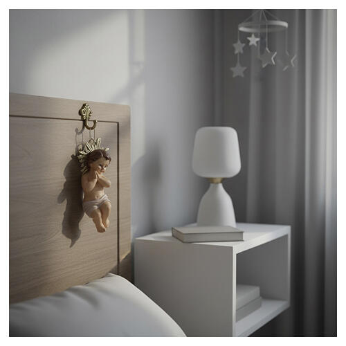 Bambin Gesù con aureola 8 cm resina dipinta 2