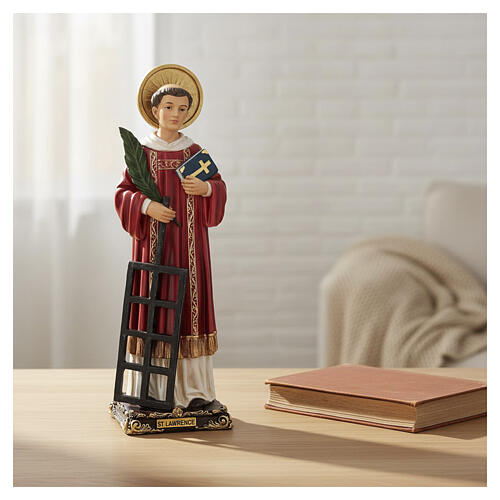 Hand-painted 12-inch resin statue of St. Lawrence 2