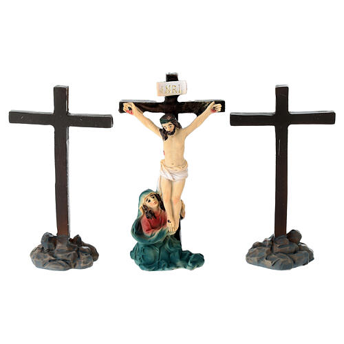Crucifixion of Jesus and two crosses for 5 cm painted resin Easter Creche 2