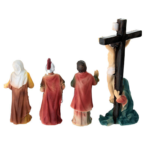 Crucifixion of Jesus and two crosses for 5 cm painted resin Easter Creche 4