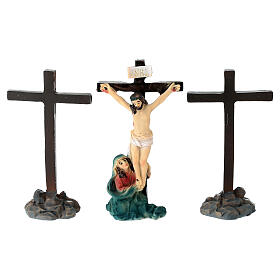 Crucifixão de Jesus e duas cruzes 5 cm Presépio Pascal em resina pintada