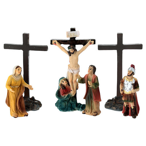 Crucifixion of Jesus and Two Crosses 5 cm Painted Resin Easter Nativity Scene 1