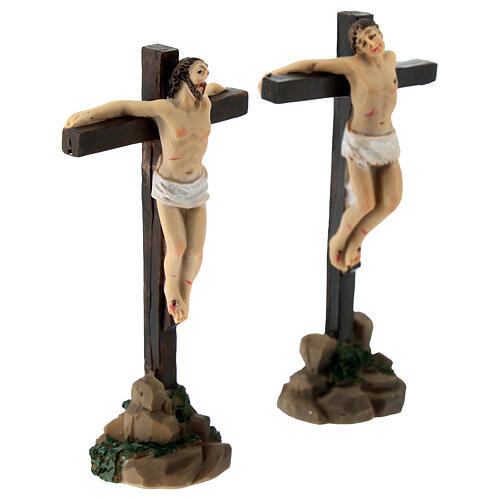 Thieves on crosses for 5 cm Easter Creche, painted resin 2