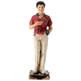 Statue of Carlo Acutis with rosary and camera, painted resin, 5 in