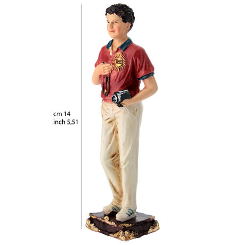 Statue Carlo Acutis résine chapelet et appareil photo peint 13 cm 3