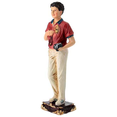 Carlo Acutis statue with rosary and camera in painted resin, 5 in 3