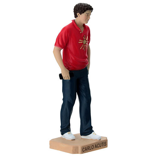 Farbige Harzstatue Carlo Acutis mit Handy, 15 cm 5