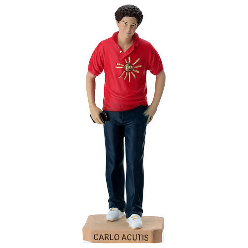 Coloured resin statue of Carlo Acutis with cell phone, 6 in 1