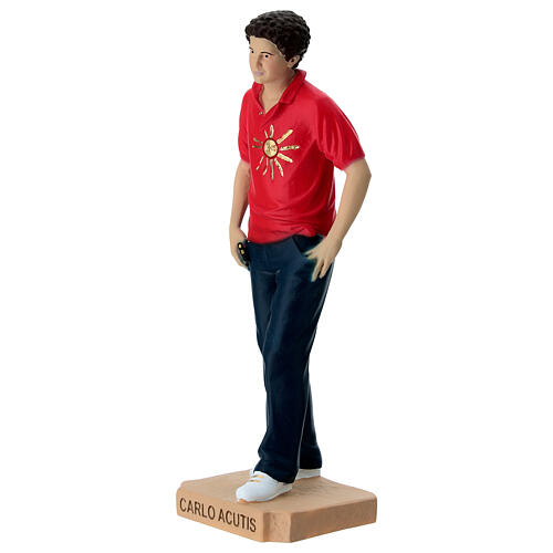Statua resina Carlo Acutis con telefono colorata 15 cm 3