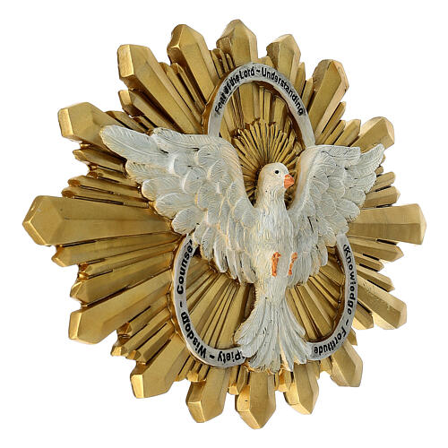 Estatua paloma con los siete dones Espíritu Santo resina 15x25 cm 3