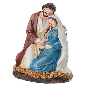 Statua resina dipinta San Giuseppe e Maria incinta 15 cm