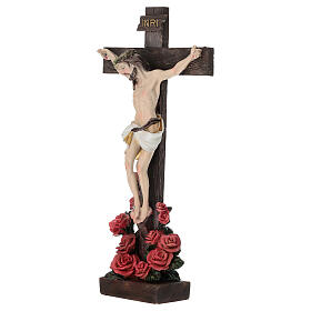 Gesù crocifisso tra le rose 30 cm resina dipinta