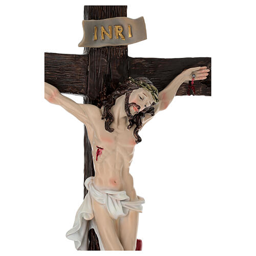 Crucifijo de mesa Jesús en cruz con rosas 35 cm resina pintada 2