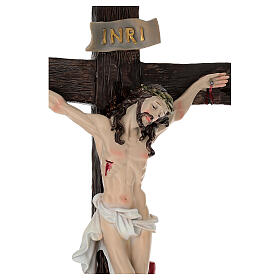 Crucifix de table Jésus en croix avec roses 35 cm résine peinte