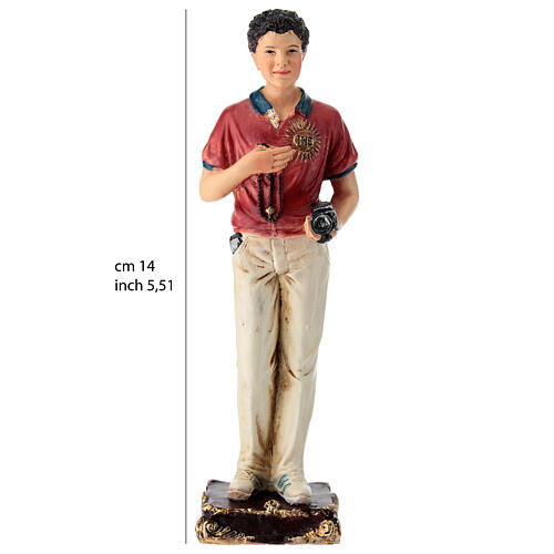 Carlo Acutis con rosario y cámara resina pintada 13 cm PACK 10 PZ 3