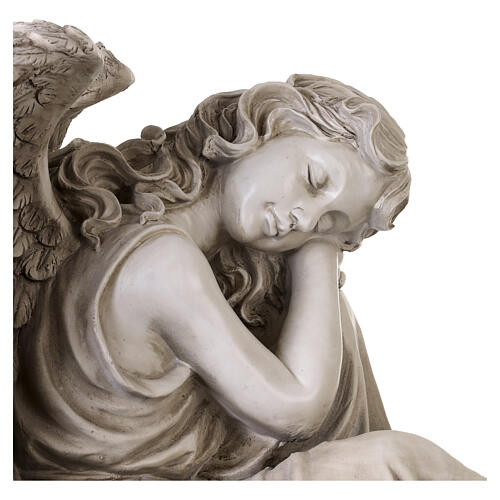 Statua angelo addormentato da esterno 50x65 cm resina effetto pietra chiara 4