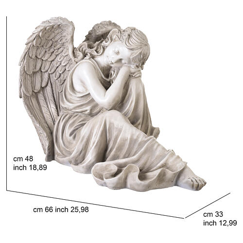 Figura anioła śpiącego na zewnątrz, 50×65 cm - żywica jasna efekt kamienia 3