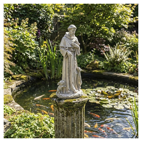 Statue Heiliger Franziskus mit Tieren – für Außenbereich 50 cm, Resin in heller Steinoptik 4