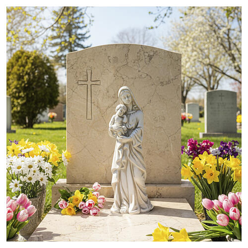 Statue Gottesmutter mit Kind – für Außenbereich 40 cm, Resin in heller Steinoptik 2