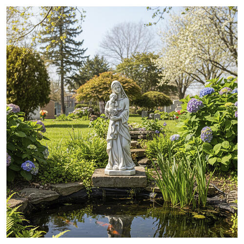Statue Vierge à l'Enfant d'extérieur 40 cm en résine claire 4