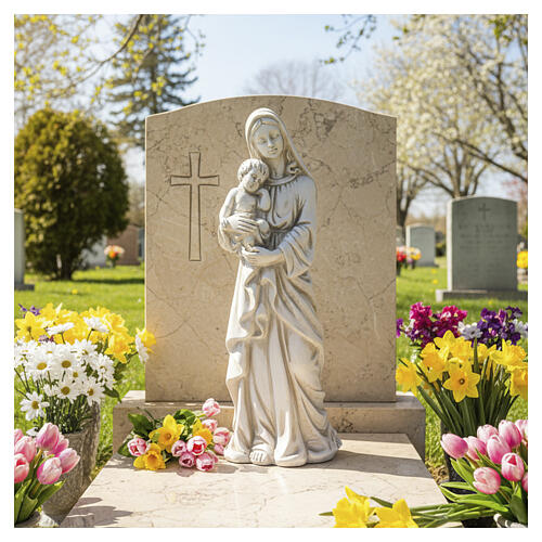 Statua Madonna con Bambino da esterno 40 cm in resina chiara 2