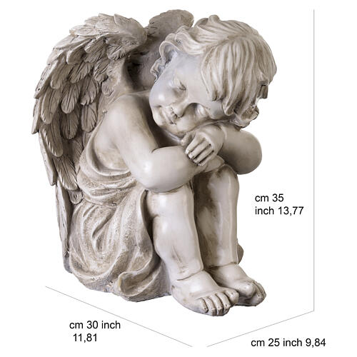 Statue Cherub-Engel – für Außenbereich 35 cm, Resin in heller Steinoptik 3