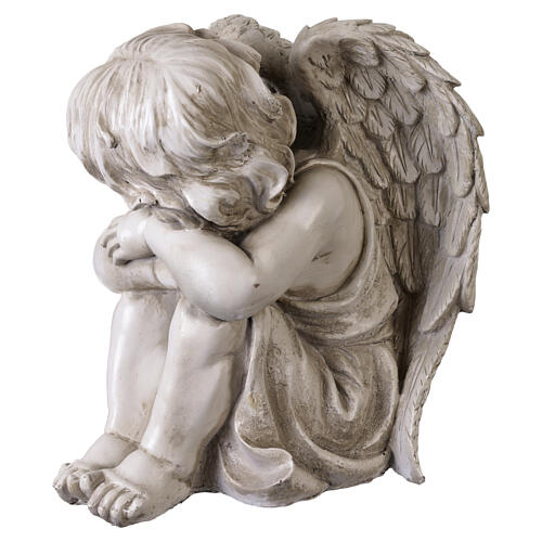 Statua angelo cherubino da esterno 35 cm effetto pietra chiara 5