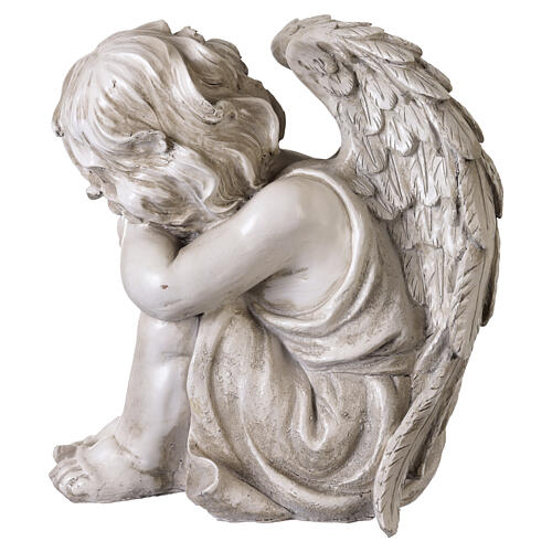 Estátua anjo querubim para exterior 35 cm em resina clara 4