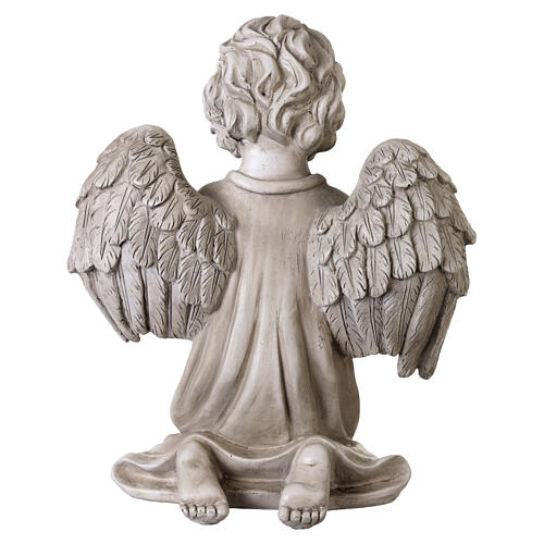 Kneeling cherub outdoor statue in resin, 16 in, patinated stone-effect 6