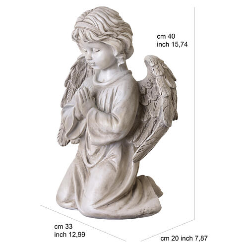 Kneeling cherub outdoor statue in patinated stone-effect resin, 40 cm 3