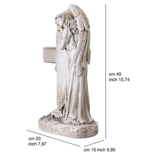 Estatua ángel para exterior con cruz de resina color marfil 30 cm 3