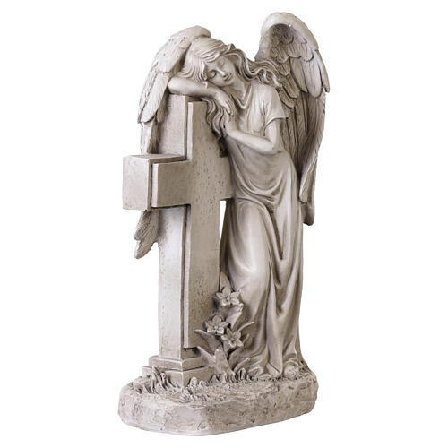Estatua ángel para exterior con cruz de resina color marfil 30 cm 4