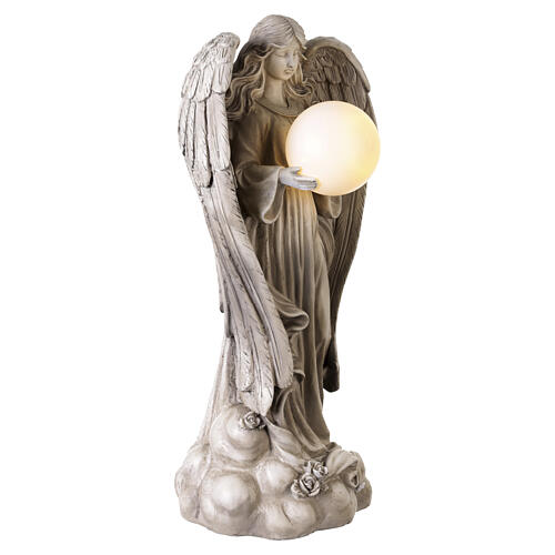 Statue Engel mit solarbetriebener Leuchtkugel – für Außenbereich 55 cm, Resin in Steinoptik 5