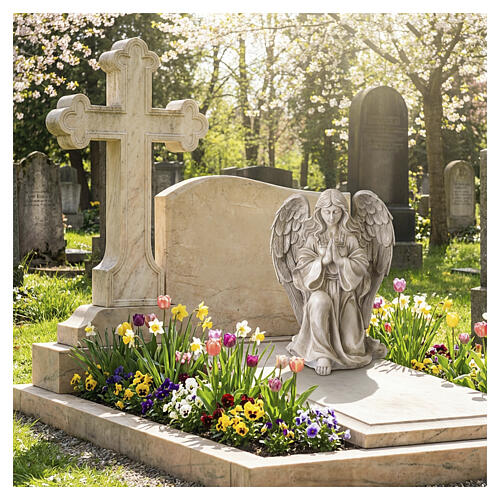 Estatua ángel en oración para exterior 50 cm de resina clara 3