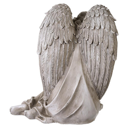 Statue kniender Engel mit Kreuz und Blumen – für Außenbereich 40 cm, Resin in antiker Steinoptik 5