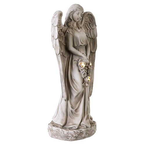 Statue Engel mit Rosen und Solarbeleuchtung – für Außenbereich 50 cm, Resin in elfenbeinfarbener Ausführung 7