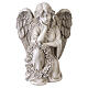 Ángel con guirnalda floral para exterior de resina efecto piedra clara 30 cm s1