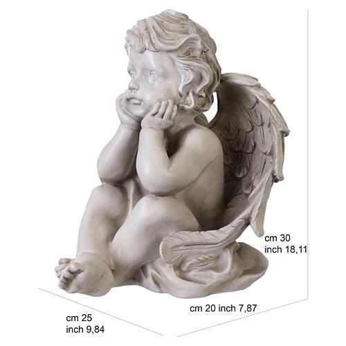 Statue sitzender Cherub-Engel – für Außenbereich 30 cm, Resin in heller Ausführung 3