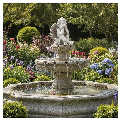 Statue sitzender Cherub-Engel – für Außenbereich 30 cm, Resin in heller Ausführung 4
