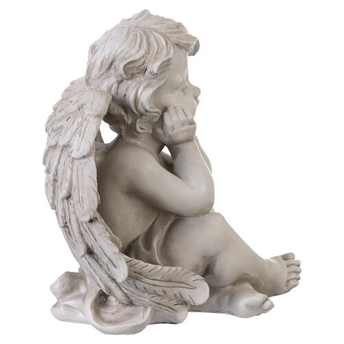 Statue sitzender Cherub-Engel – für Außenbereich 30 cm, Resin in heller Ausführung 7