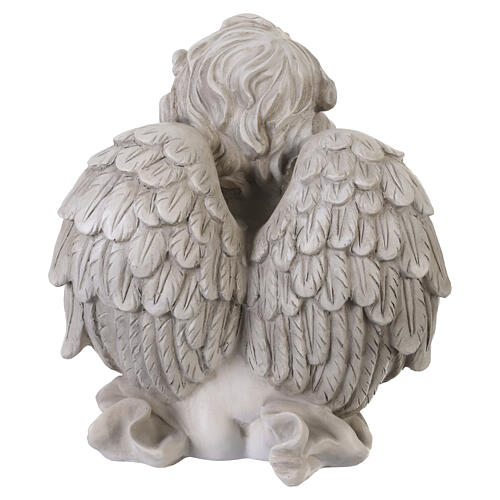 Seated cherub outdoor statue, 12 in, light-coloured resin 8