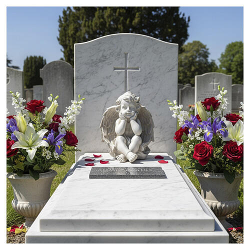 Statua cherubino seduto da esterno 30 cm in resina chiara 2