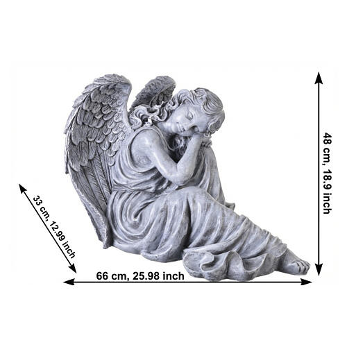 Outdoor sleeping angel statue in grey stone-effect resin, antique finish, 20x26 in 3